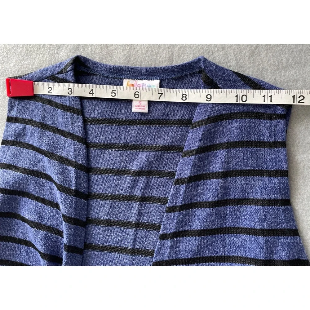 Lularoe Duster Vest, Size S, Open Front Blue/Black‎ Stripe Lightweight